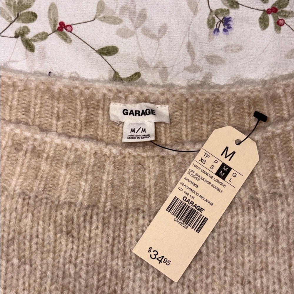 Garage Women's beige off the shoulder Sweater - Picture 2 of 4